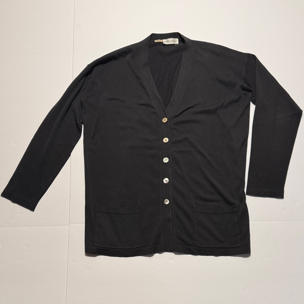 MALO Bergdorf Goodman 100% Cotton Lightweight Black Button-Front Cardigan 46